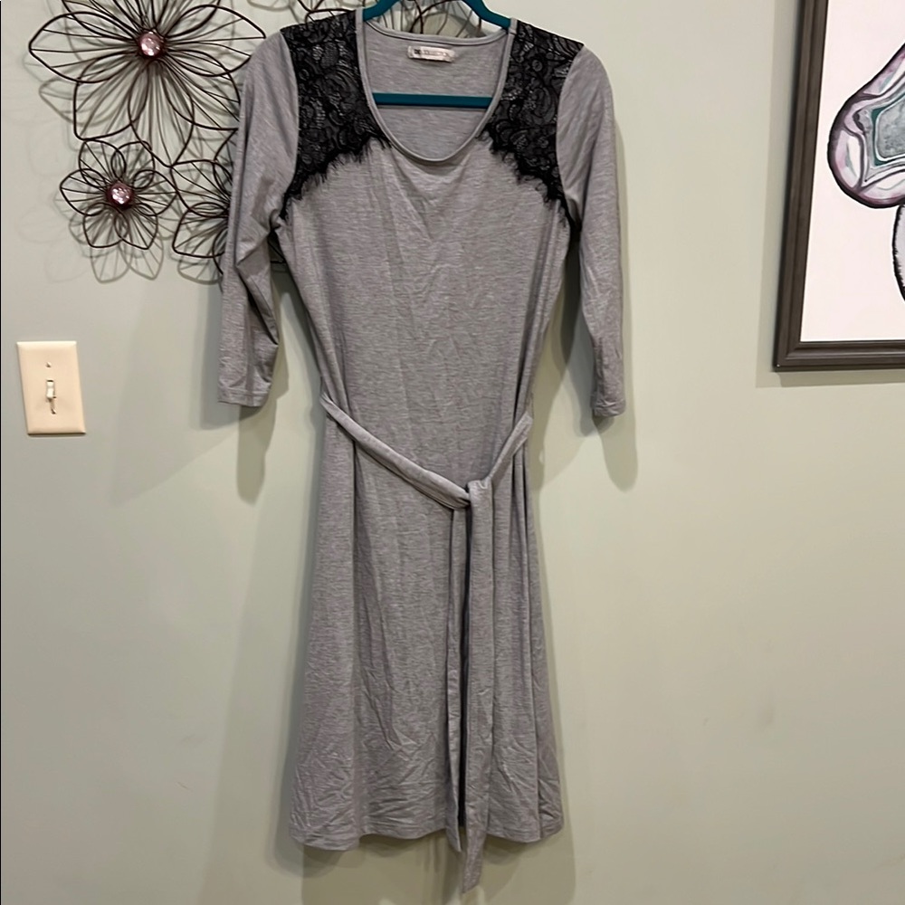 DE Collection Gray Midi Dress with Black Lace
